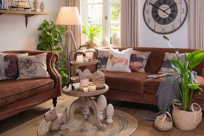 Clayre & Eef Theelichthouder Ø 9x13 cm Wit Glas Metaal Rond