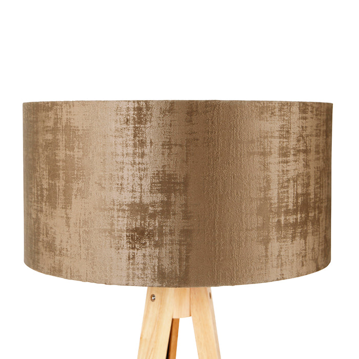 QAZQA Vloerlamp hout met stoffen kap bruin 50 cm - Tripod Classic
