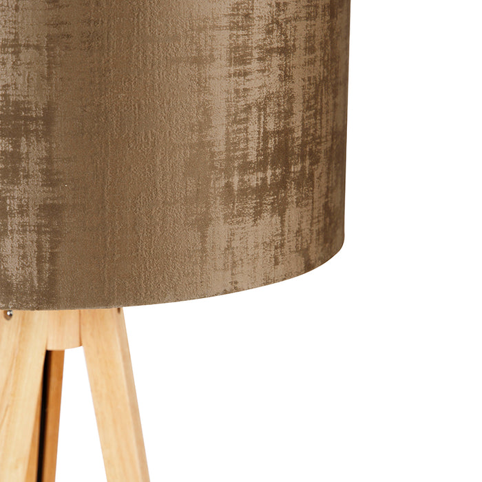 QAZQA Vloerlamp hout met stoffen kap bruin 50 cm - Tripod Classic
