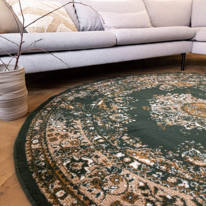 Interieur05 Rond Vintage Vloerkleed Keshan Groen - 160 x 160 cm