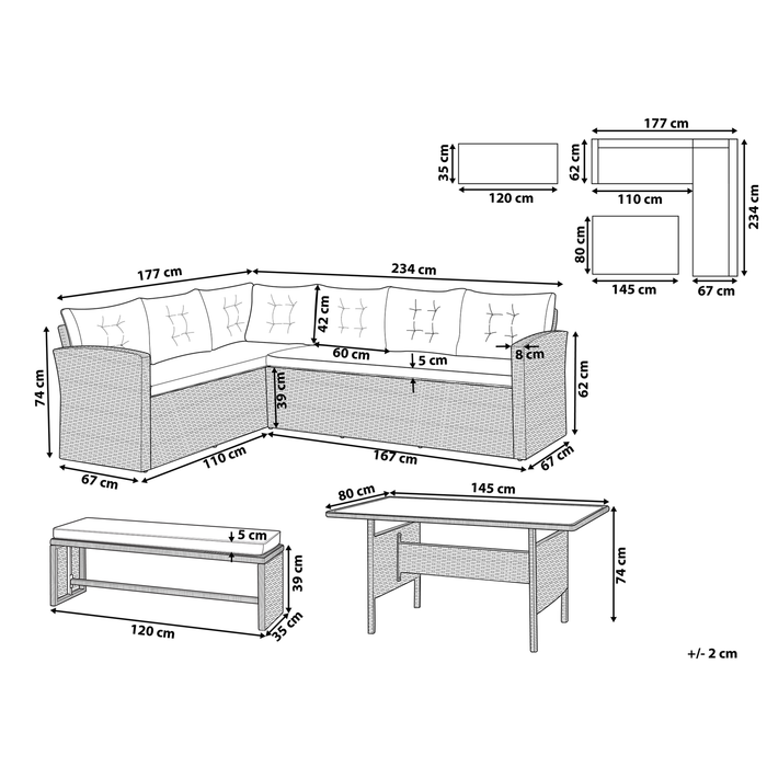 Beliani - VITERBO - Loungeset voor 8 - Grijs - PE rotan