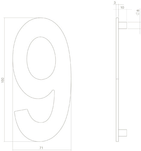 Intersteel Huisnummer 9 rvs mat zwart