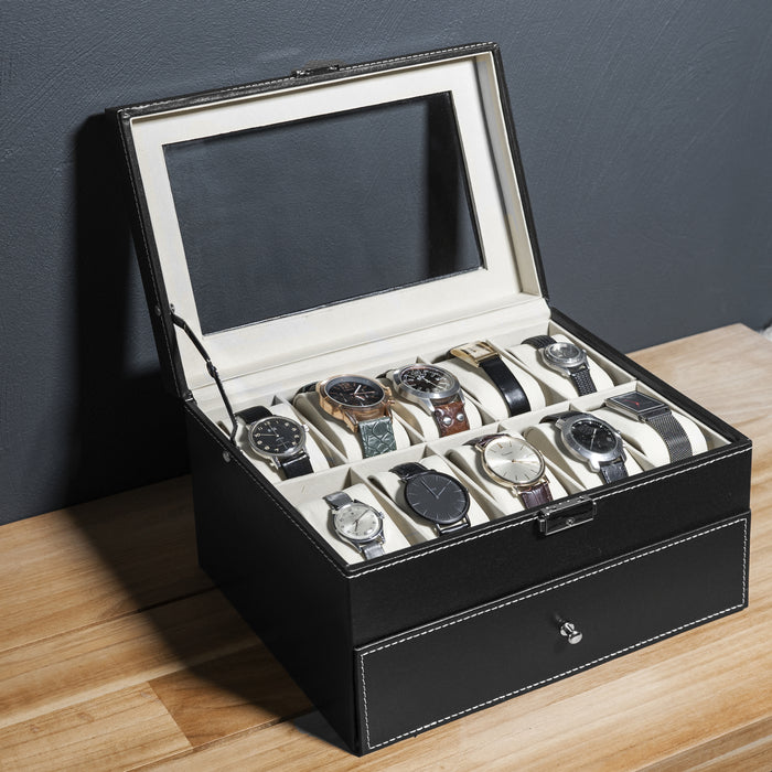 Aretica Horlogebox luxe met 20 horloge compartimenten zwart