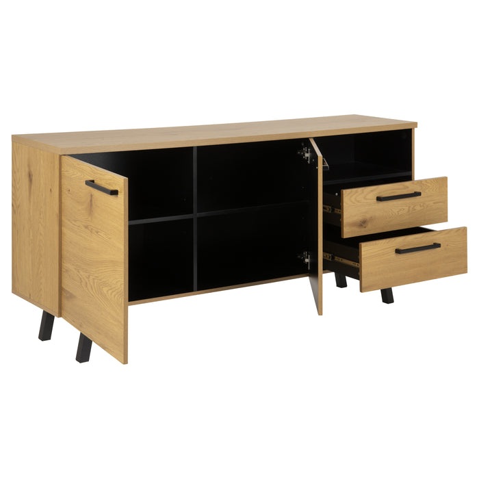 Hioshop Mallow dressoir 2 deuren, 2 lades en 1 vak eik, zwart.
