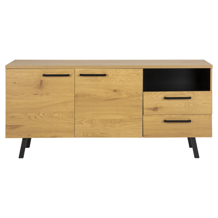 Hioshop Mallow dressoir 2 deuren, 2 lades en 1 vak eik, zwart.