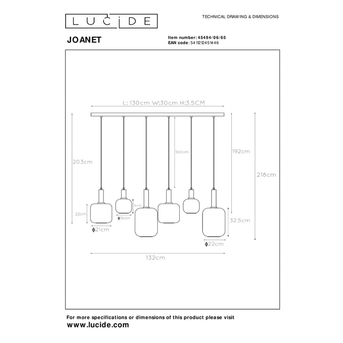 Lucide JOANET Cluster Hanglamp - 6xE27