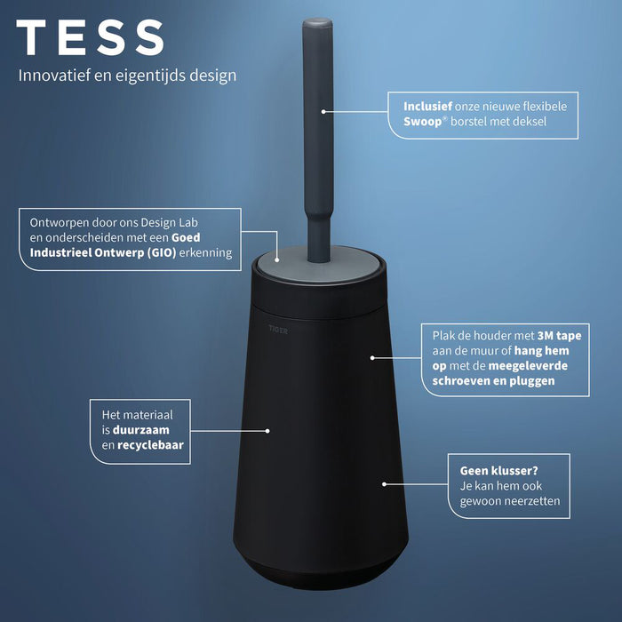 Tiger Tess ToiletborstelHouder met Swoop® borstel flexibel - Zwart / - Antraciet