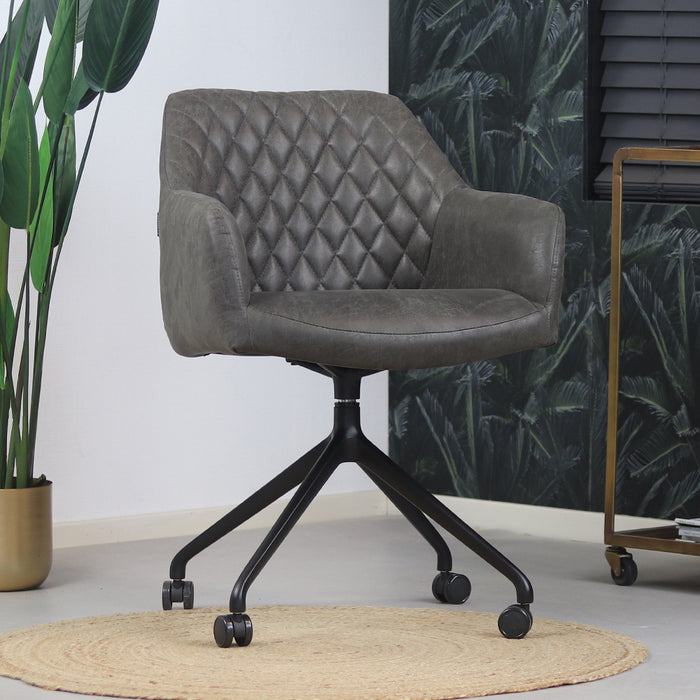 Bronx71 Eetkamerstoel met wieltjes Levi antraciet eco-leer -