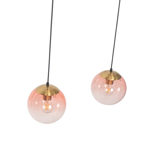 QAZQA Art deco hanglamp messing met roze glas 3-lichts - Pallon