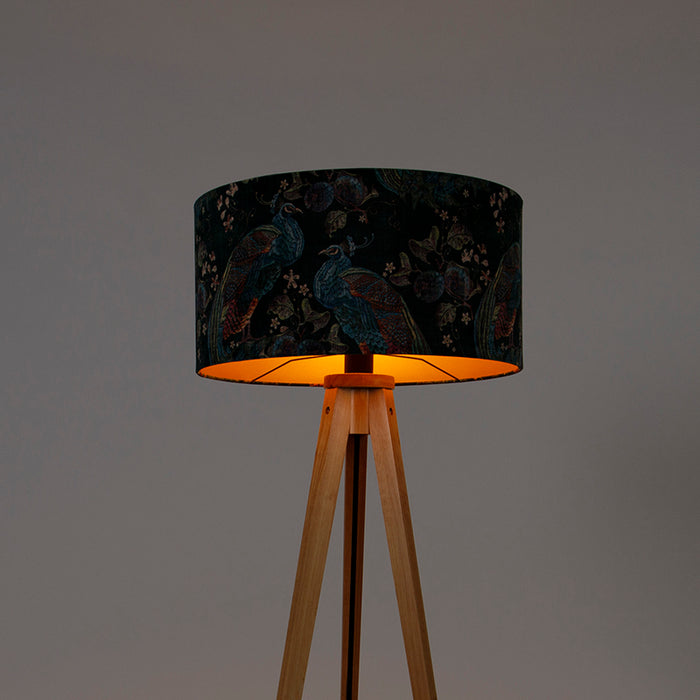 QAZQA Moderne vloerlamp hout stoffen kap pauw 50 cm - Tripod Classic