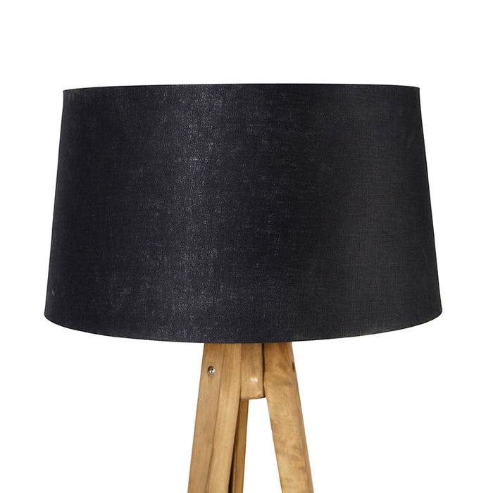 QAZQA Landelijke tripod vintage hout met linnen kap zwart 45 cm -