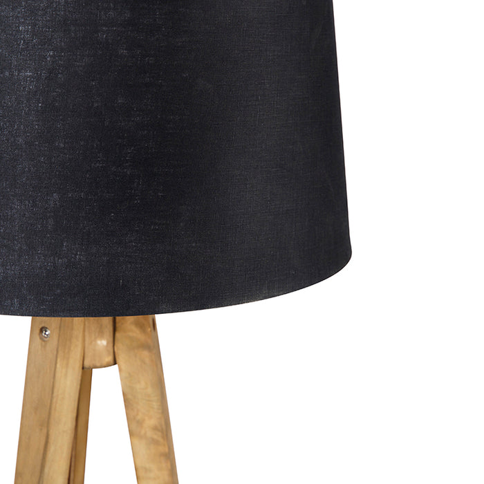 QAZQA Landelijke tripod vintage hout met linnen kap zwart 45 cm -