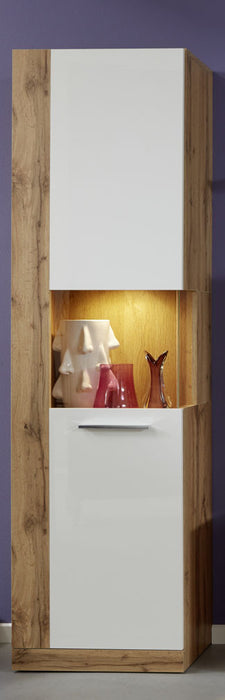 Hioshop Rominia vitrinekast 1 deur, eiken decor, wit hoogglans.