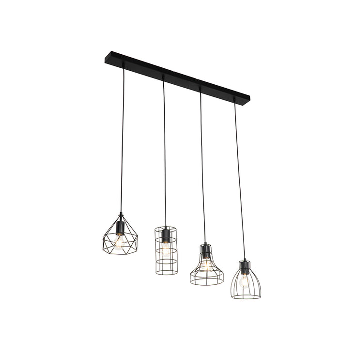 QAZQA Hanglamp esva - Zwart - Industrieel - L 100cm