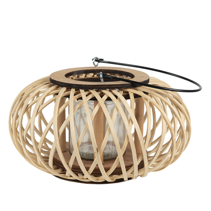 Clayre & Eef Windlicht Ø 23x12 cm Beige Bamboe Rond Kaarsenhouder