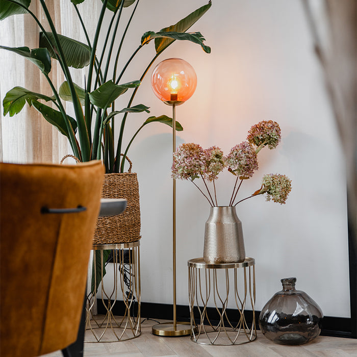QAZQA Art deco vloerlamp messing met roze glas - Pallon