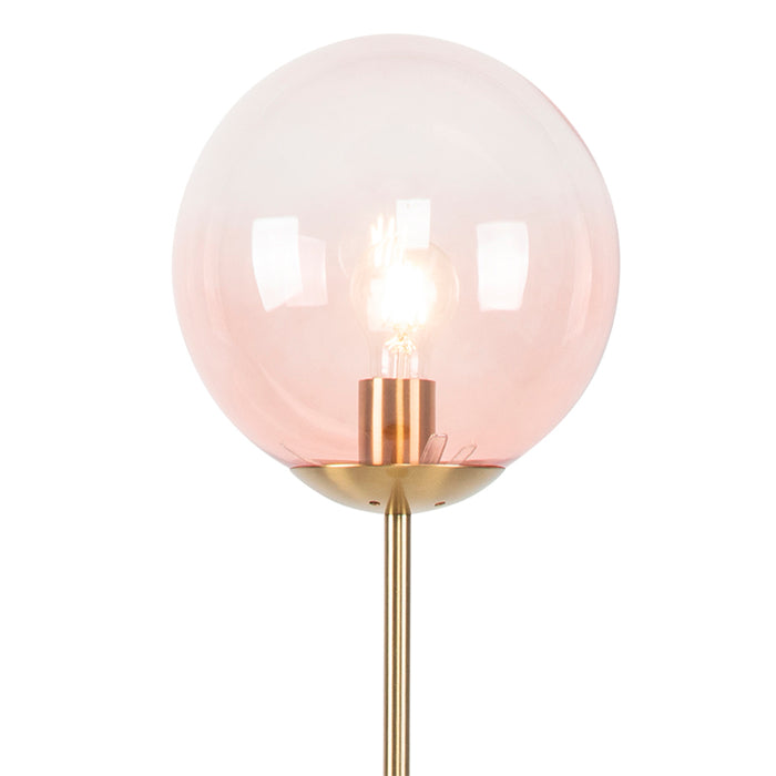 QAZQA Art deco vloerlamp messing met roze glas - Pallon