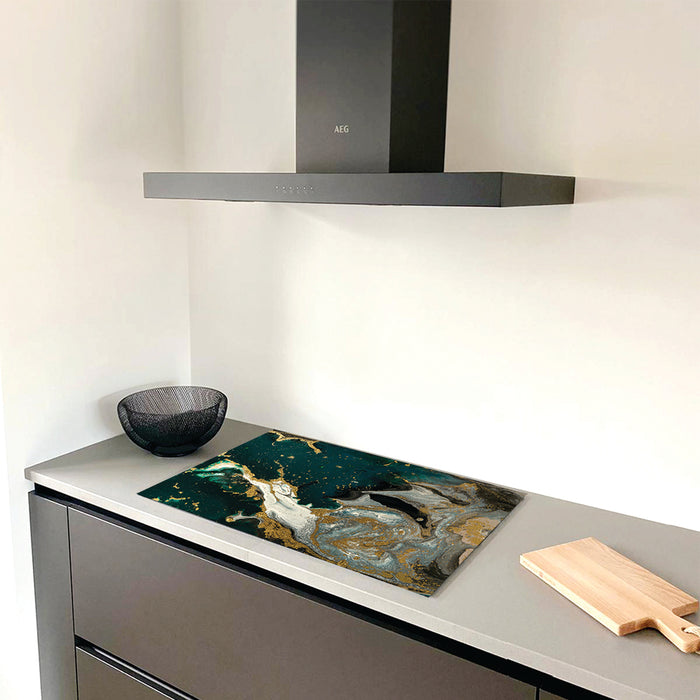 Inductie Beschermer - Exclusief - Marmer Smaragd Print - 90x52cm