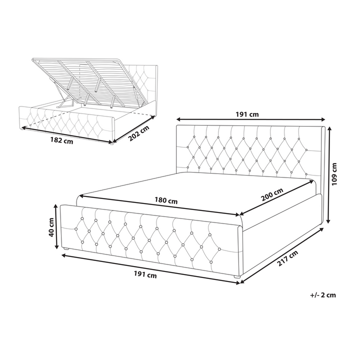 Beliani-AMIENS -Bed met opbergruimte-Grijs-180 x 200 cm-Fluweel