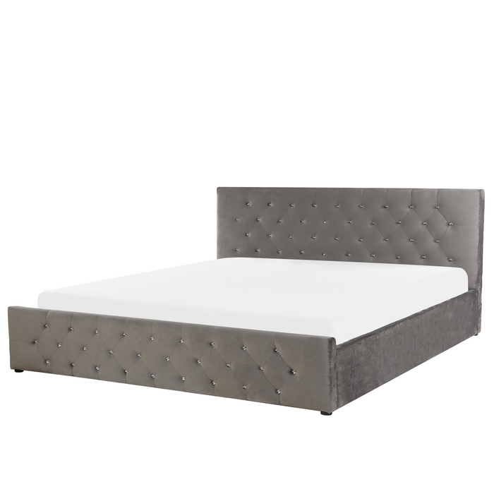 Beliani-AMIENS -Bed met opbergruimte-Grijs-180 x 200 cm-Fluweel