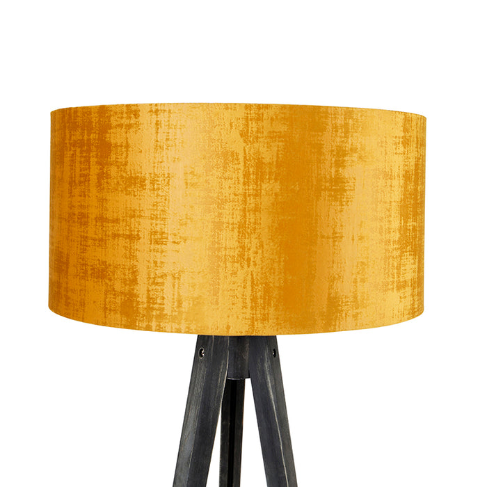 QAZQA Vloerlamp tripod zwart met kap goud 50 cm - Tripod Classic