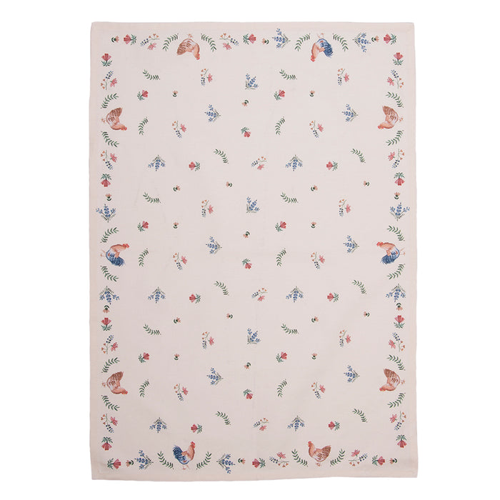 Clayre & Eef Theedoek 50x70 cm Beige Blauw Katoen Kip en Haan