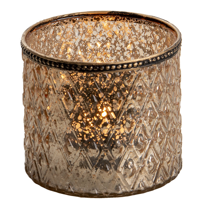 Clayre & Eef Theelichthouder Ø 11x10 cm Goudkleurig Glas Metaal Rond