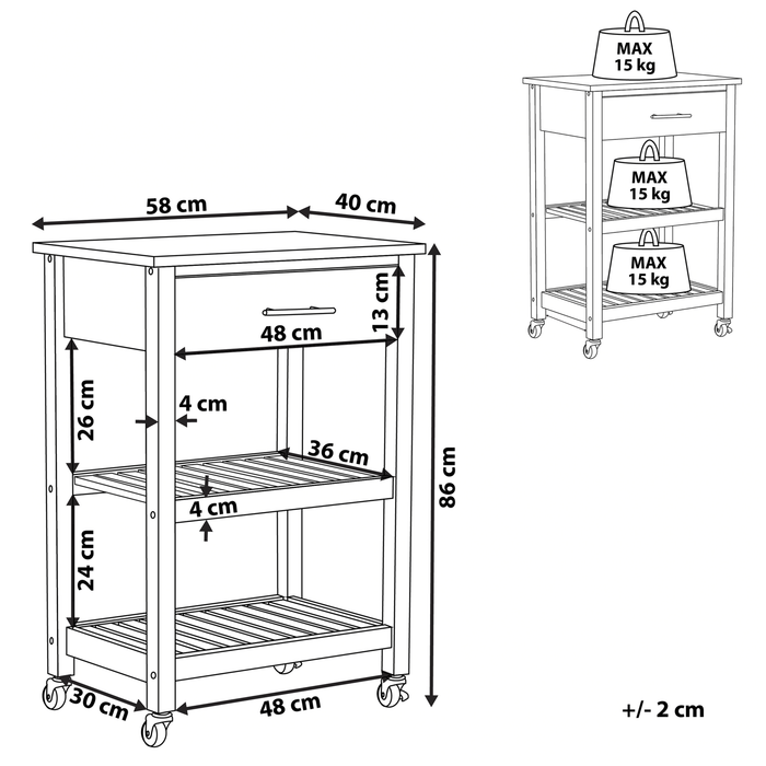 Beliani - HIUMA - Keukentrolley - Wit - Rubberhout