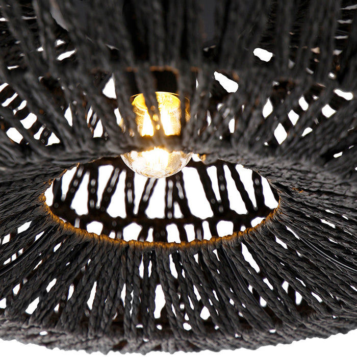 QAZQA Retro plafondlamp zwart touw 50cm - Lina