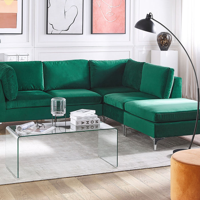 Beliani-EVJA-Hoekbank met ottomaan-Groen-Linkerzijde-235 cm-Fluweel