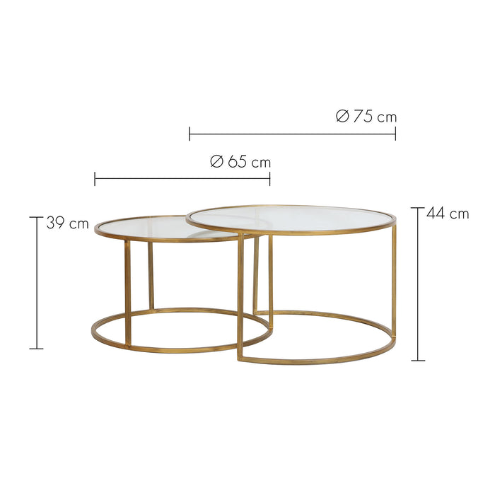 Light & Living Salontafel Duarte - Glas|Antiek Goud - Ø75+Ø65cm