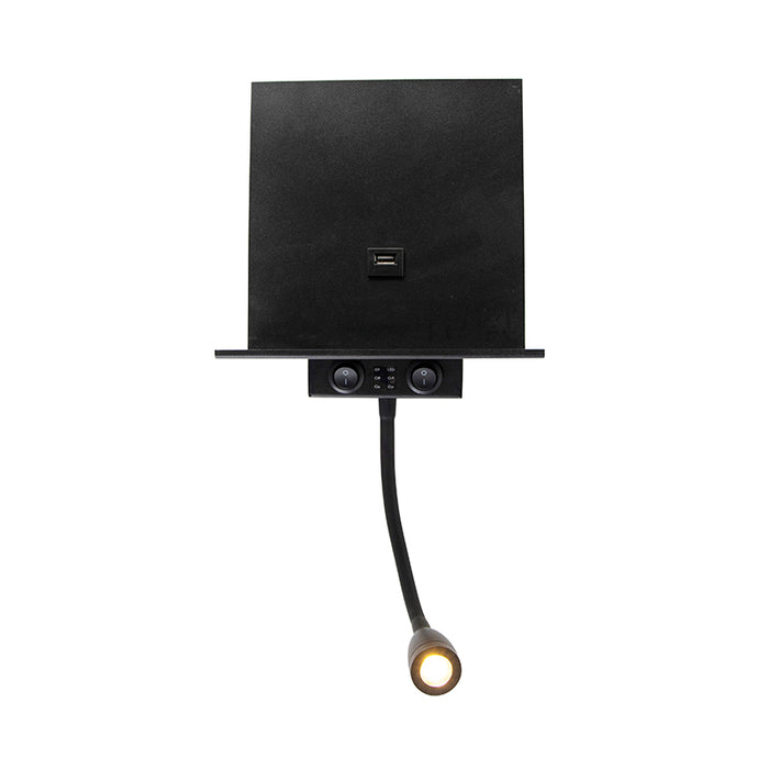 QAZQA Moderne wandlamp zwart met USB en flexarm - Flero
