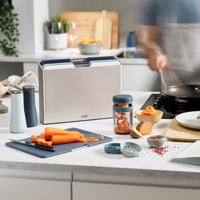 Joseph Joseph Folio Snijplankset - Set van 4 - Zilver / Blauwtinten