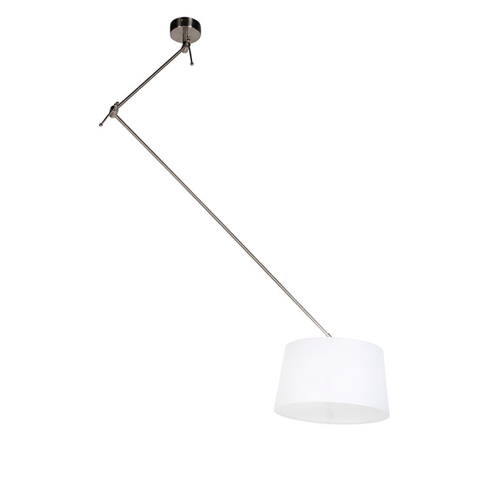 QAZQA Hanglamp staal met linnen kap wit 35 cm - Blitz