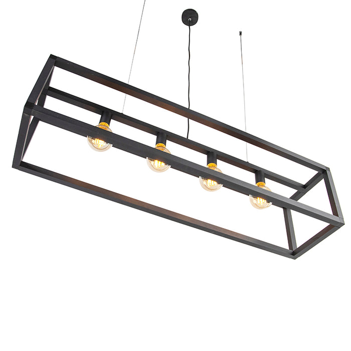 QAZQA Industriële hanglamp zwart 4-lichts - Big Cage