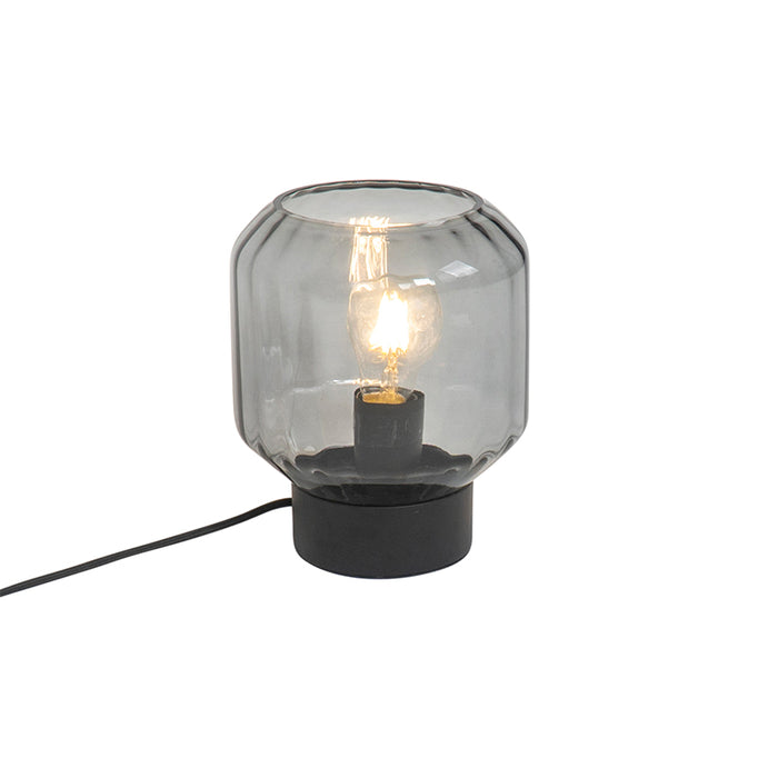 QAZQA Moderne tafellamp zwart met smoke glas - Stiklo