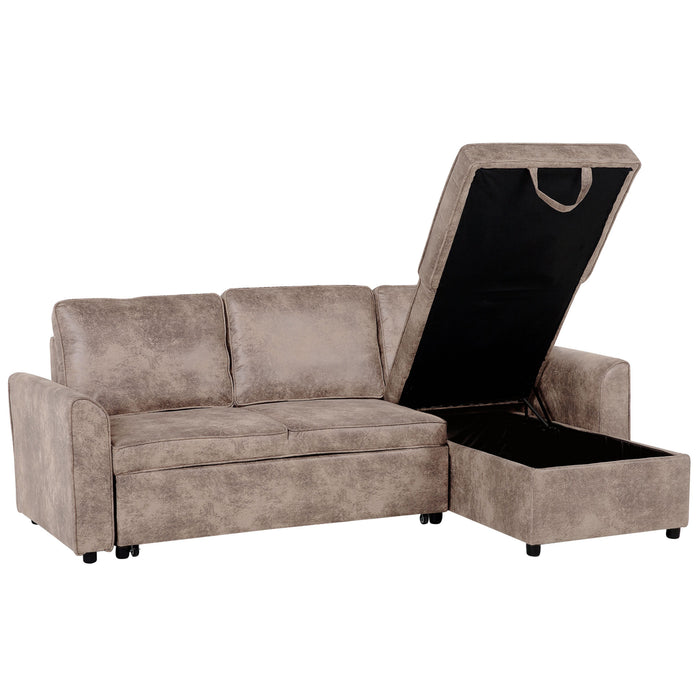 Beliani-NESNA-Hoekslaapbank-Bruin-Linkerzijde-228 cm-Kunstleer