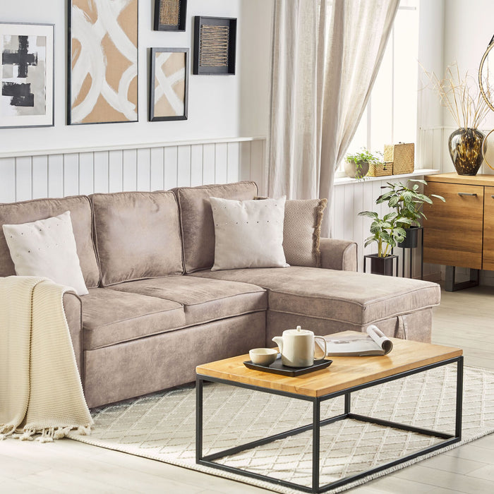 Beliani-NESNA-Hoekslaapbank-Bruin-Linkerzijde-228 cm-Kunstleer