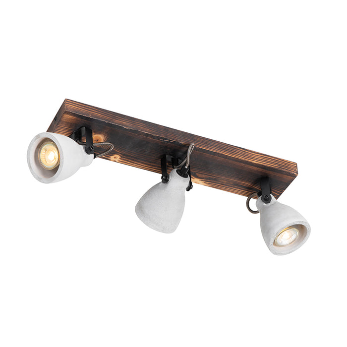 QAZQA Industriële plafondlamp hout met beton 3-lichts - Creto