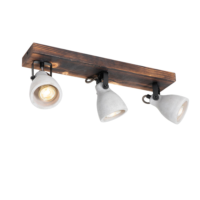 QAZQA Industriële plafondlamp hout met beton 3-lichts - Creto