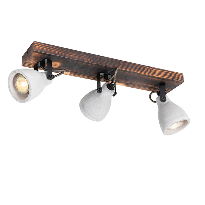 QAZQA Industriële plafondlamp hout met beton 3-lichts - Creto