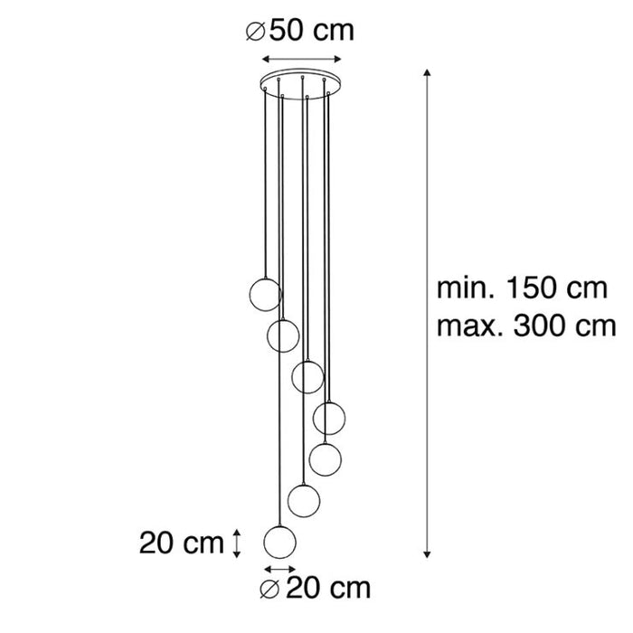 QAZQA Art deco hanglamp zwart met goud glas 7-lichts - pallon