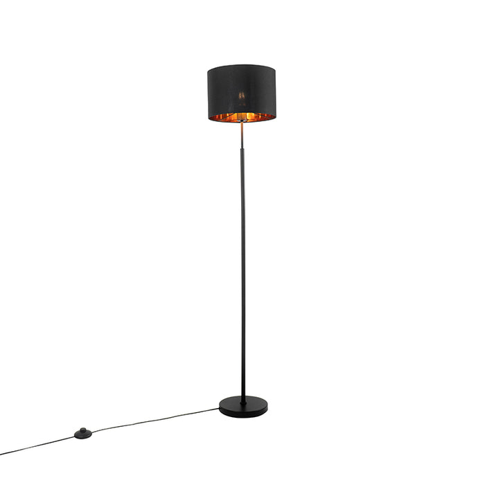 QAZQA Moderne vloerlamp zwart met goud rond - VT