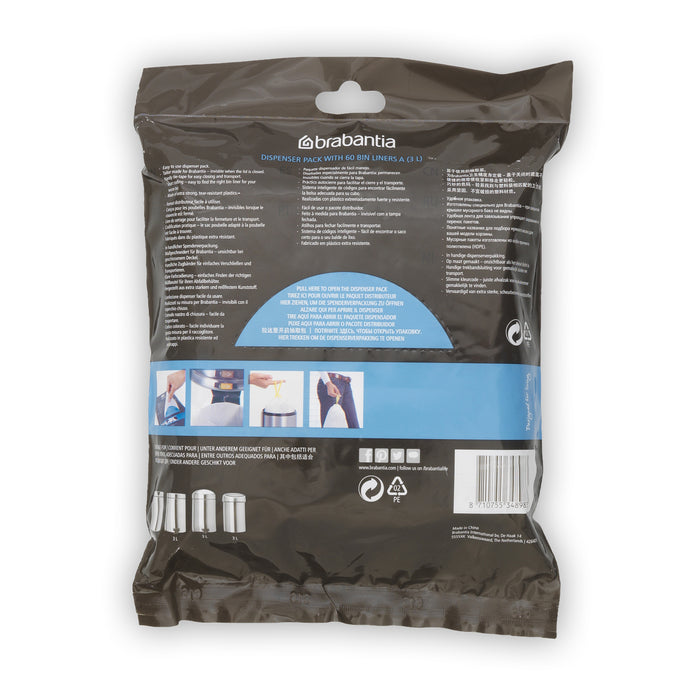 Brabantia Type A PerfectFit Afvalzak Dispenser 3 Liter - 60 zakken
