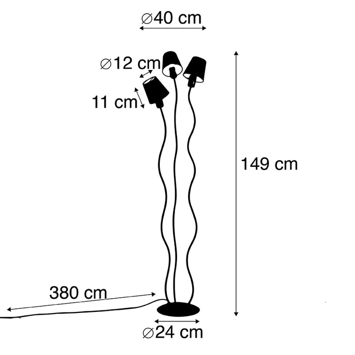 QAZQA Design vloerlamp zwart 3-lichts met klemkappen - Wimme