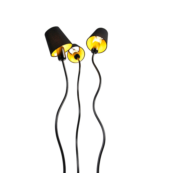 QAZQA Design vloerlamp zwart 3-lichts met klemkappen - Wimme
