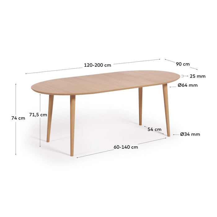 Kave Home Oqui Eettafel Uitschuifbaar Rond - 120/200 x 90 cm - Eiken