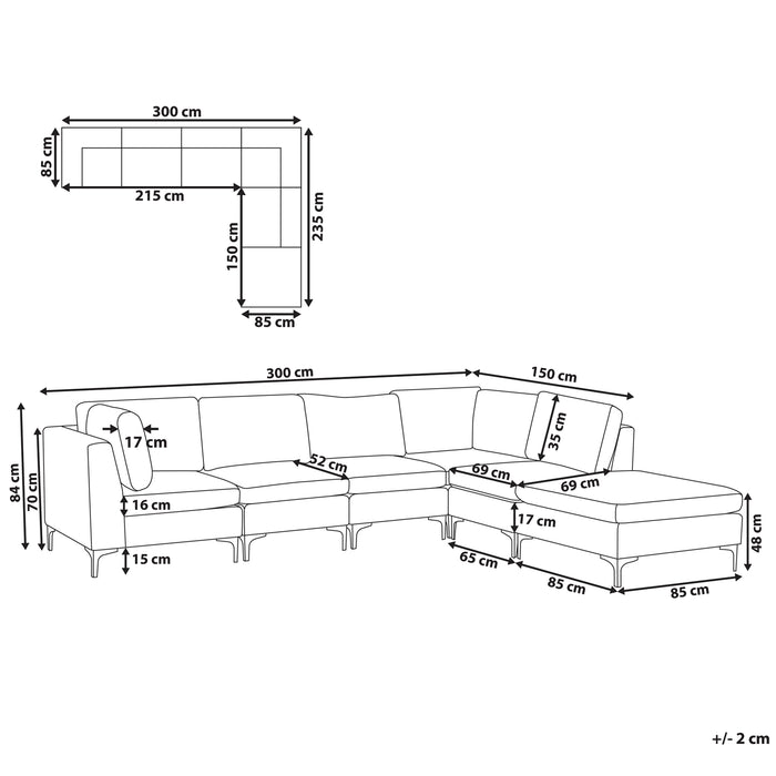 Beliani-EVJA-Hoekbank met ottomaan 5 zits-Groen-Links-300 cm-Fluweel
