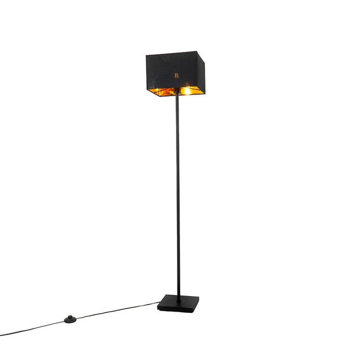 QAZQA Moderne vloerlamp zwart met goud vierkant - VT 1