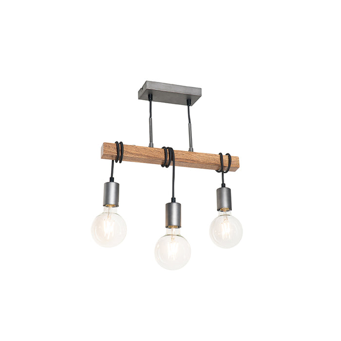 QAZQA Industriële hanglamp bruin met staal 3-lichts - Gallow
